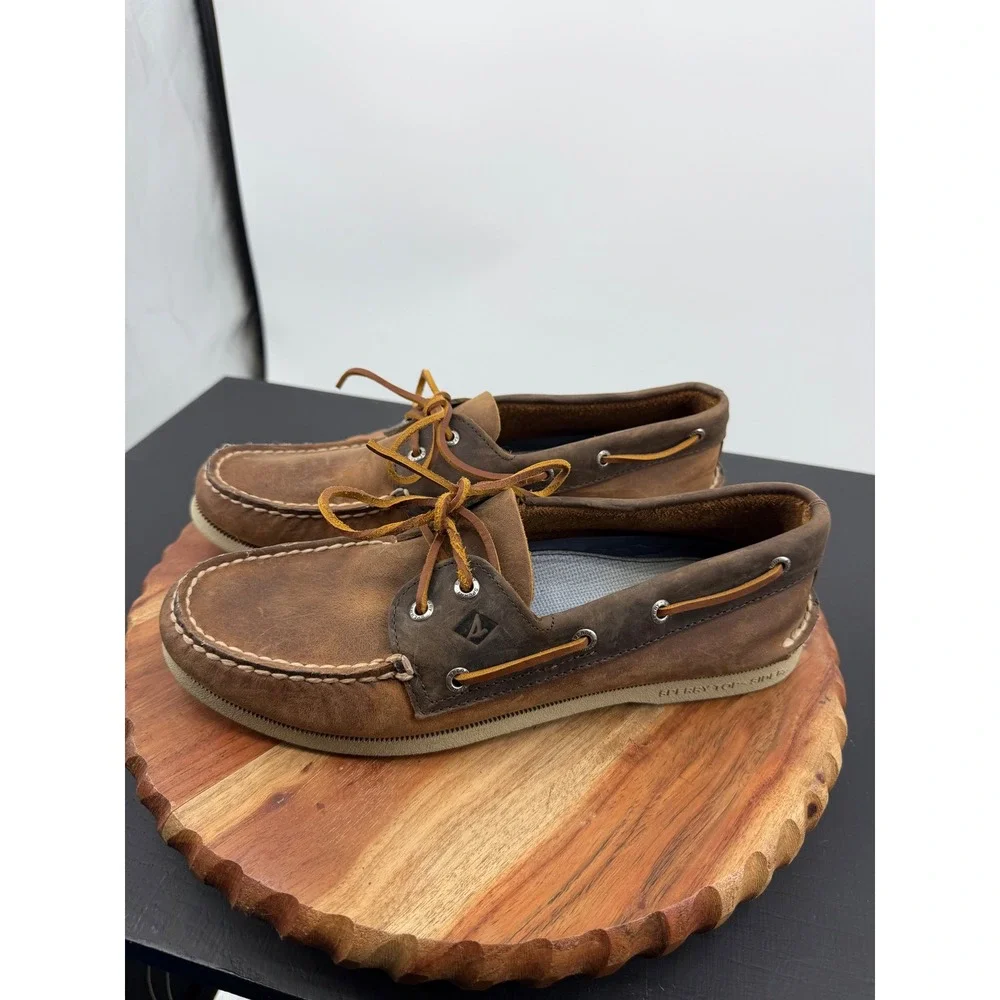 Sperry Authentic Original Boat Shoe Mens 10 Brown Leather STS21722 2-Eye Loafer